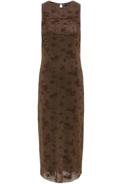 New JDY ruby S/L Rouching Flock Dress 5019824 Chocolate Brown Big Flower