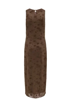 New JDY ruby S/L Rouching Flock Dress 5019824 Chocolate Brown Big Flower