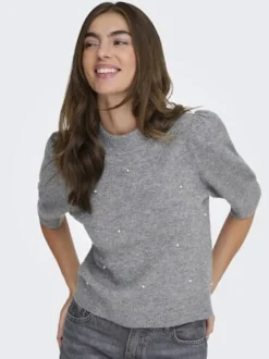 Sale JDY rue Life 2/4 Pearl Pullover Knt 4926205 Medium Grey Melange W. White Pearls