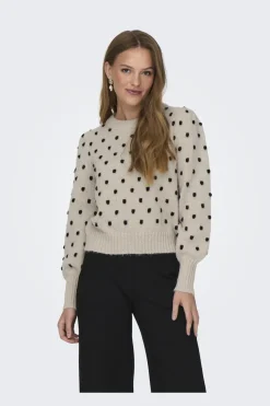 Outlet JDY sigrid Life L/S On Puff Pull Knt 4358569 Cement W. Black Dots