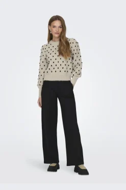 Outlet JDY sigrid Life L/S On Puff Pull Knt 4358569 Cement W. Black Dots