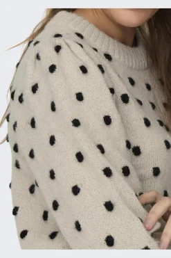 Outlet JDY sigrid Life L/S On Puff Pull Knt 4358569 Cement W. Black Dots
