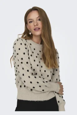 Outlet JDY sigrid Life L/S On Puff Pull Knt 4358569 Cement W. Black Dots
