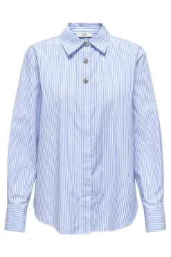 Best JDY soho L/S Loose Striped Shirt 4950438 White Cashmere Blue