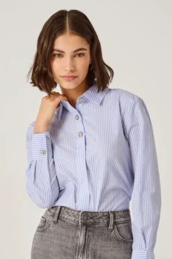 Best JDY soho L/S Loose Striped Shirt 4950438 White Cashmere Blue