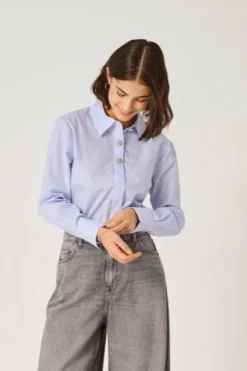 Best JDY soho L/S Loose Striped Shirt 4950438 White Cashmere Blue
