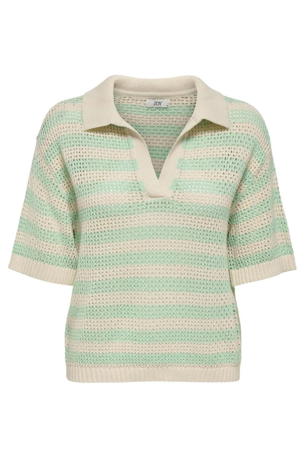 New JDY tikka S/S Polo Pullover Knt 4891513 Birch Birds Egg Green Stripes