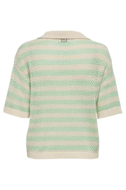 New JDY tikka S/S Polo Pullover Knt 4891513 Birch Birds Egg Green Stripes