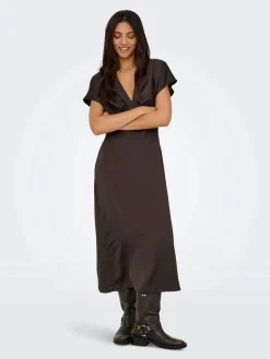 JDY urba S/S Midi Satin Dress 5021148 Chocolate Torte