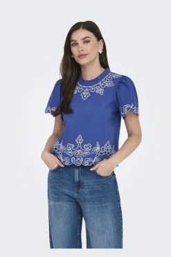 New JDY vera S/S Embroidery Top 4938525 Orient Blue W. Embroidery