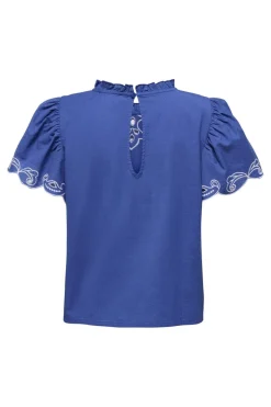 New JDY vera S/S Embroidery Top 4938525 Orient Blue W. Embroidery