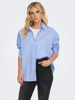 JDY vesper L/S Loose Shirt 4658100 Cloud Dancer Cornflower Blue