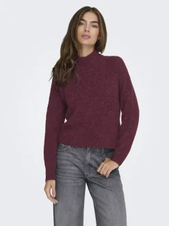 New JDY zoey Life L/S Hn Raglan Pul Knt 4890258 Maroon Banner Melange