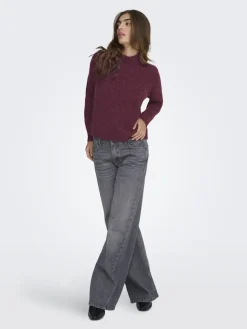 New JDY zoey Life L/S Hn Raglan Pul Knt 4890258 Maroon Banner Melange