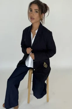 Discount Continue Jessy Blazer 15007 Navy Blue Stripe