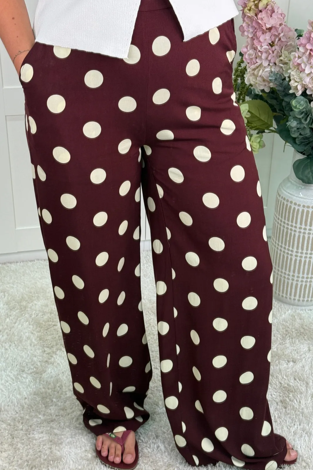 Clearance A-bee Juliana Wide Dot Pants Chocolate