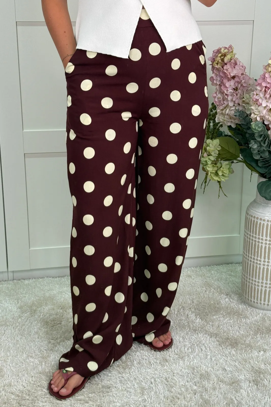 Clearance A-bee Juliana Wide Dot Pants Chocolate