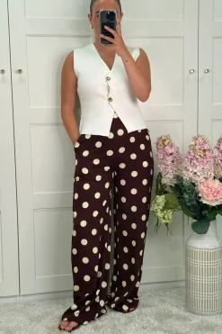 Clearance A-bee Juliana Wide Dot Pants Chocolate