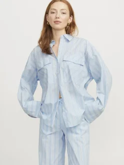 Outlet Jjxx Jxava Poplin Ls O-Size Pock Shirt Ln 4652390 Cashmere Blue Striped
