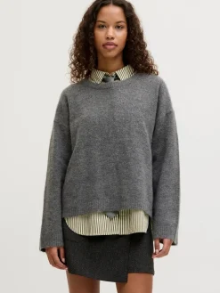 New Jjxx Jxmatilda Wool Blend Crew Neck Knit 4895574 Dark Grey Melange