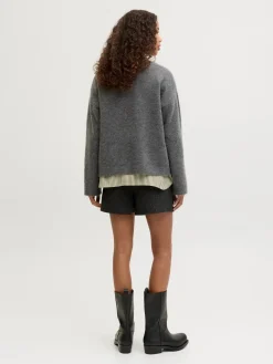 New Jjxx Jxmatilda Wool Blend Crew Neck Knit 4895574 Dark Grey Melange