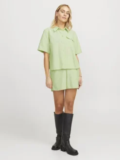 Hot Jjxx Jxsiva Oxford Ss Pocket Shirt 4662403 Parrot Green Blanc De Blanc