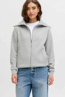 Discount Jjxx Jxstudio Vesterbro Flat Knit Zip Swt Sn 5000235 Light Grey Melange Bright White Jjxx Studio