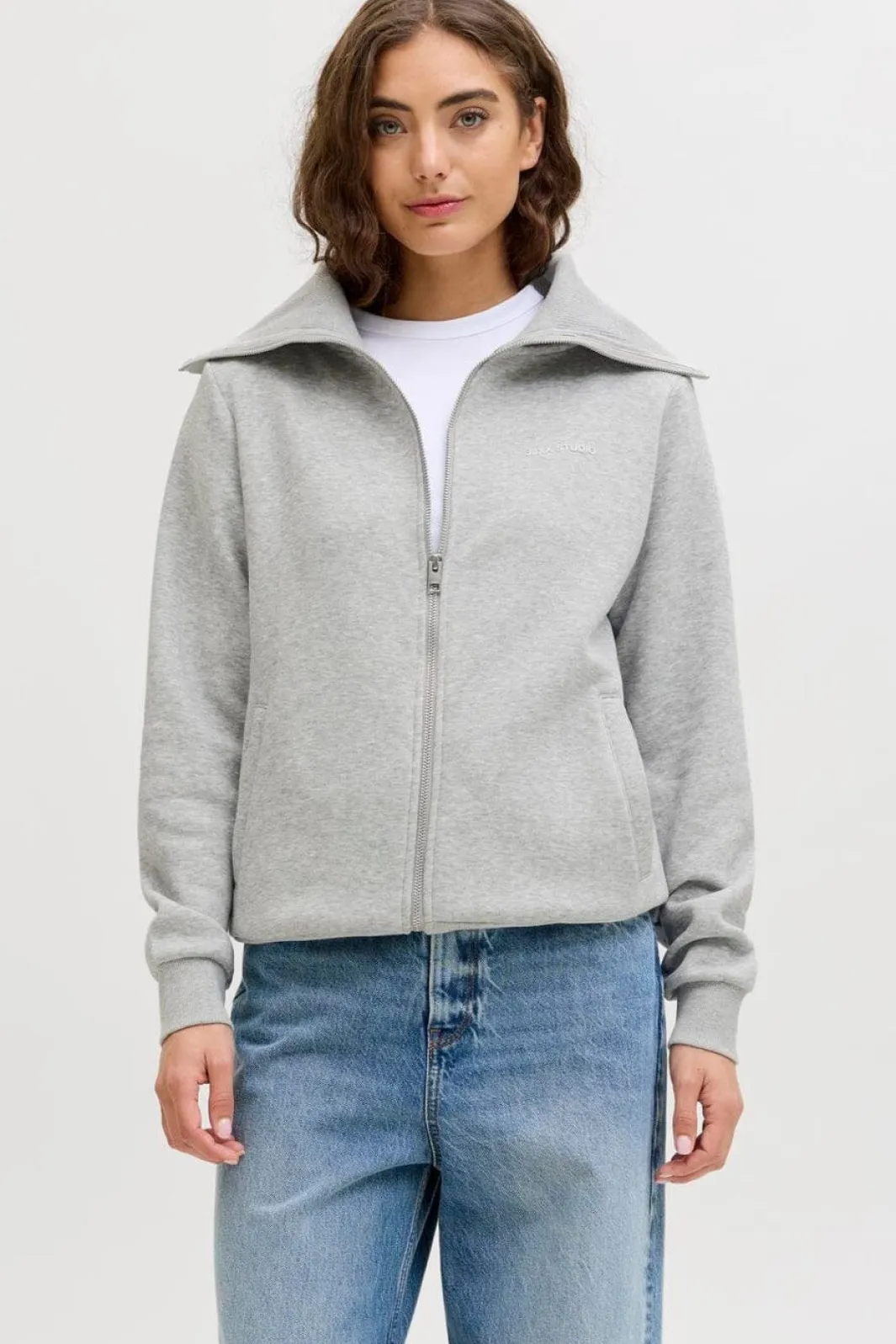 Discount Jjxx Jxstudio Vesterbro Flat Knit Zip Swt Sn 5000235 Light Grey Melange Bright White Jjxx Studio
