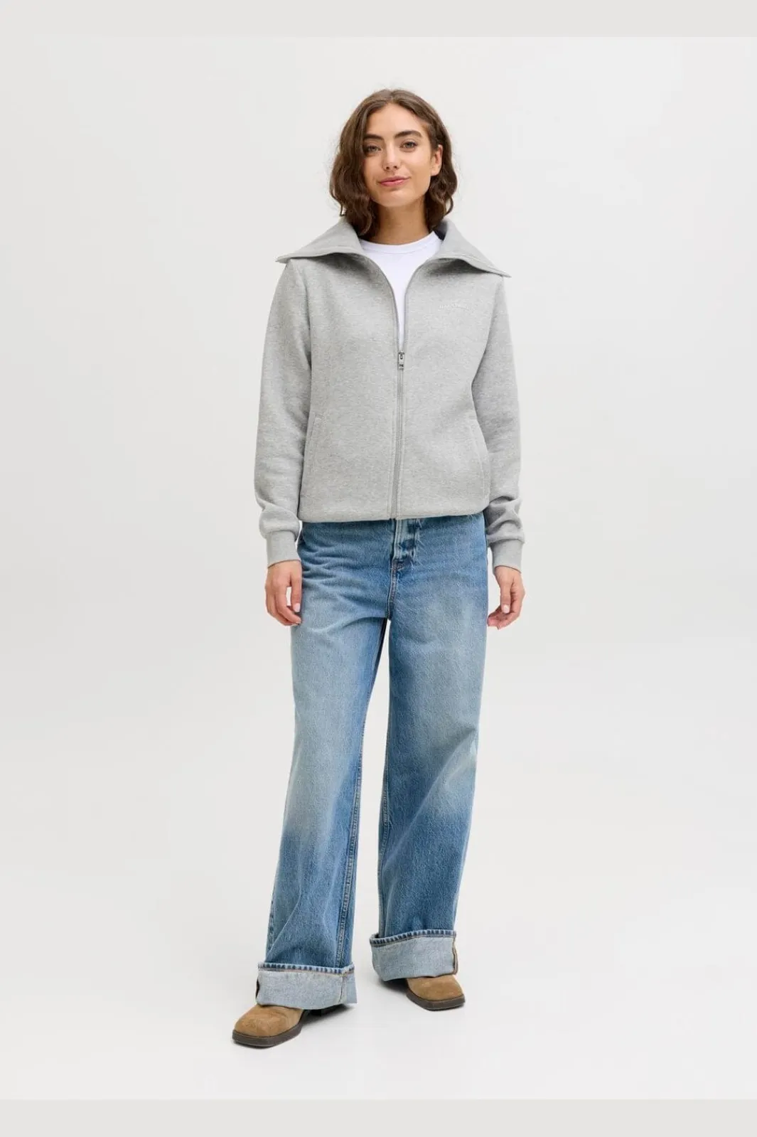 Discount Jjxx Jxstudio Vesterbro Flat Knit Zip Swt Sn 5000235 Light Grey Melange Bright White Jjxx Studio