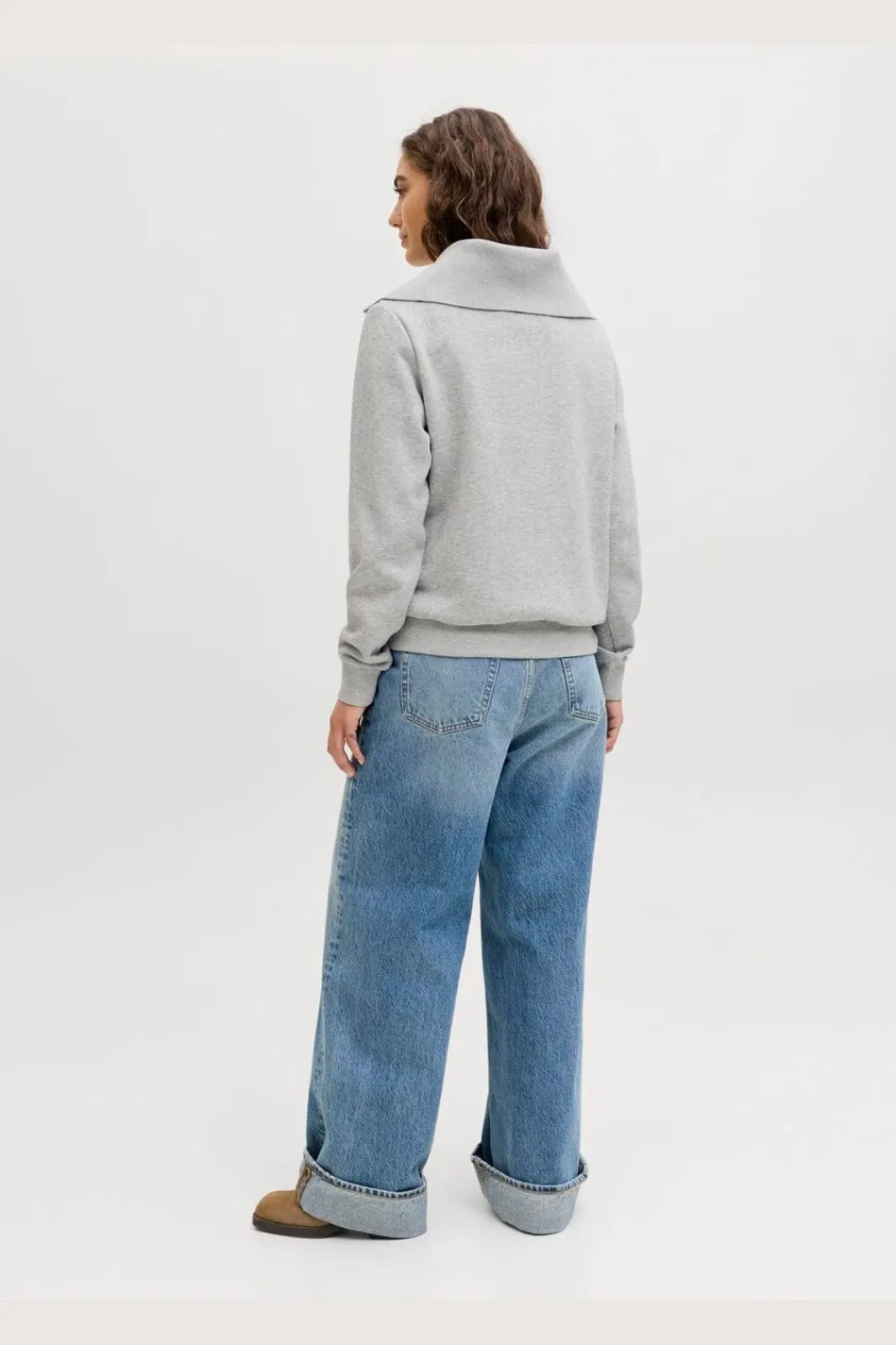 Discount Jjxx Jxstudio Vesterbro Flat Knit Zip Swt Sn 5000235 Light Grey Melange Bright White Jjxx Studio