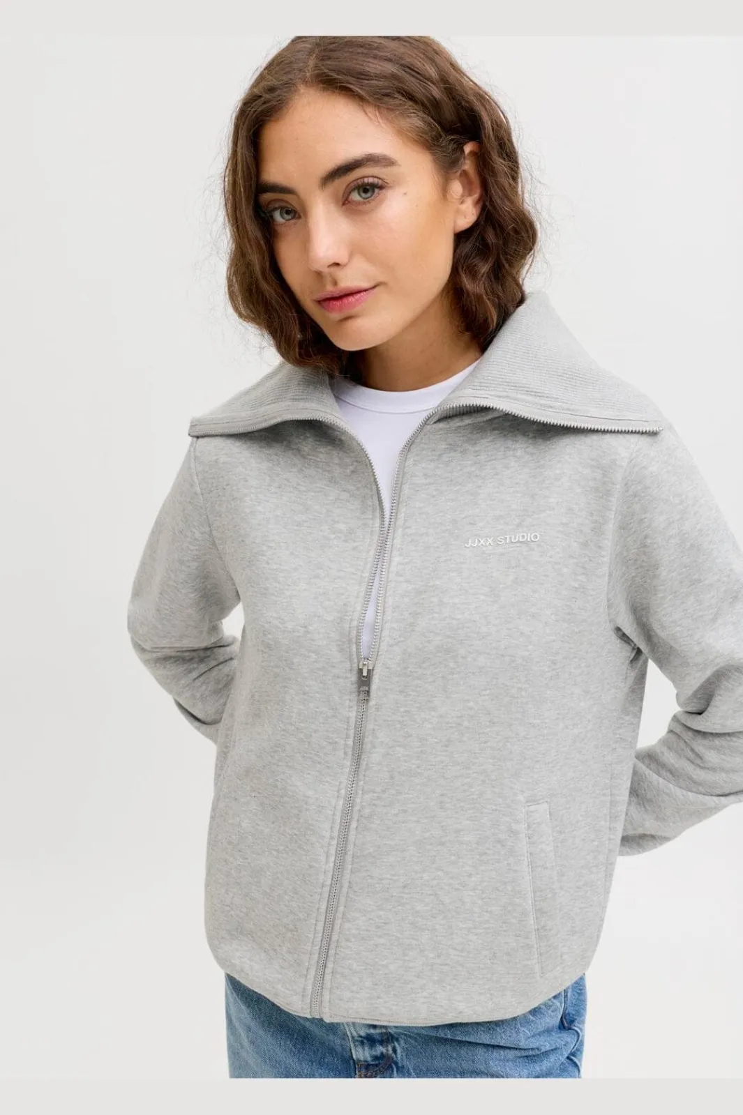 Discount Jjxx Jxstudio Vesterbro Flat Knit Zip Swt Sn 5000235 Light Grey Melange Bright White Jjxx Studio