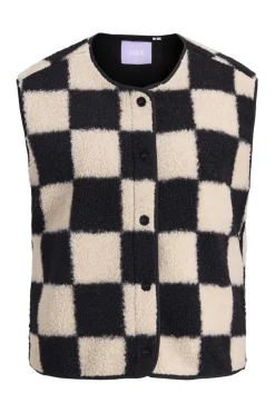 Online Jjxx Jxvera Check Teddy Vest 4896593 Bone White Checks