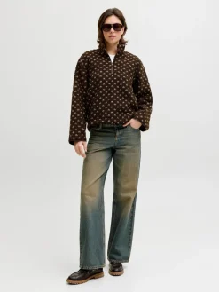 Jjxx Jxvera Half Zip Teddy Jacket 5034468 Bracken Petit Dot Off White