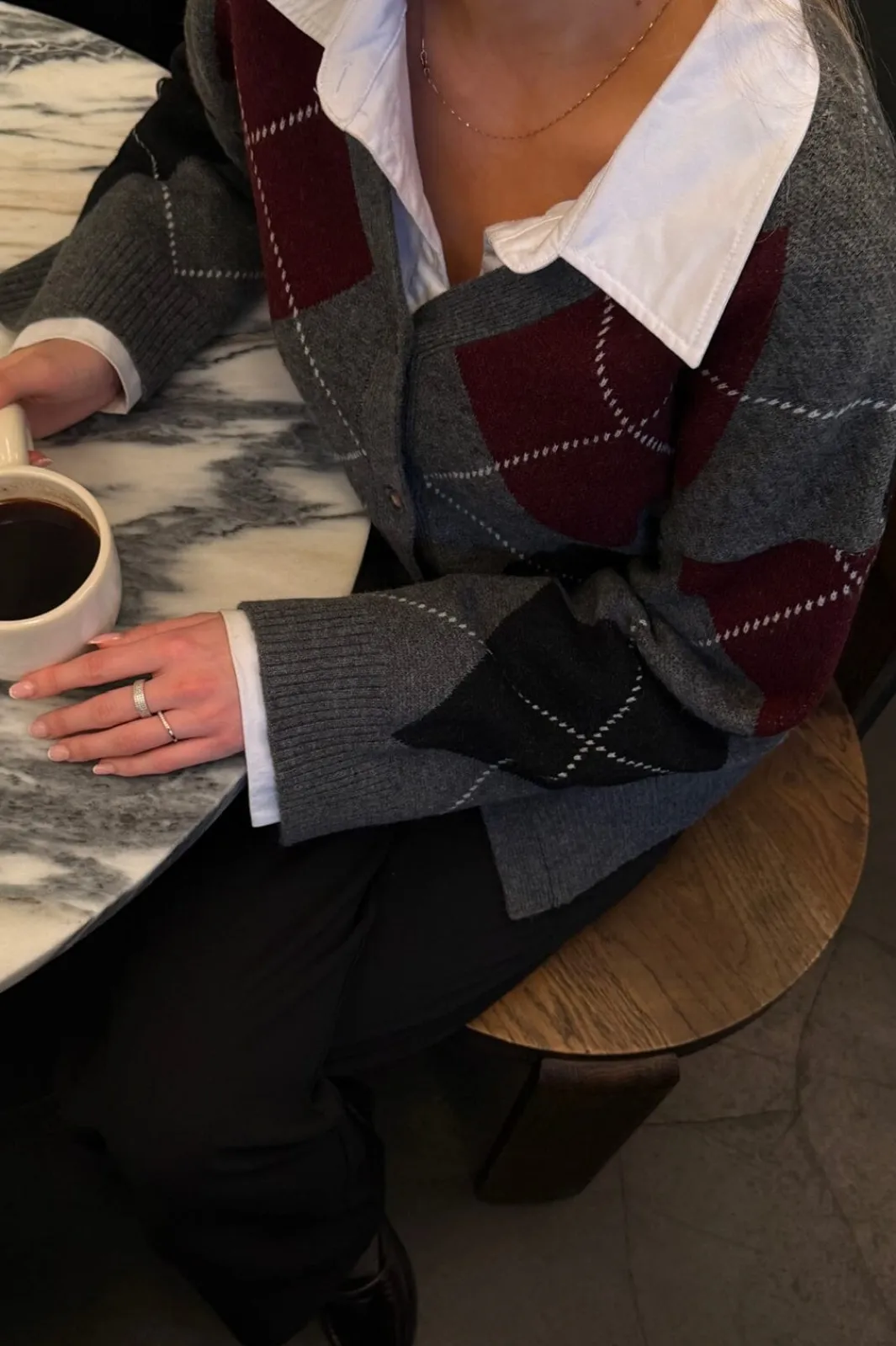 Discount BYIC Karmaic Fitted Cardigan H081 Grey Argyle
