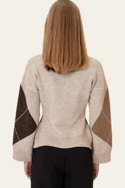 New BYIC Karmaic Fitted Cardigan H081 Beige Argyle