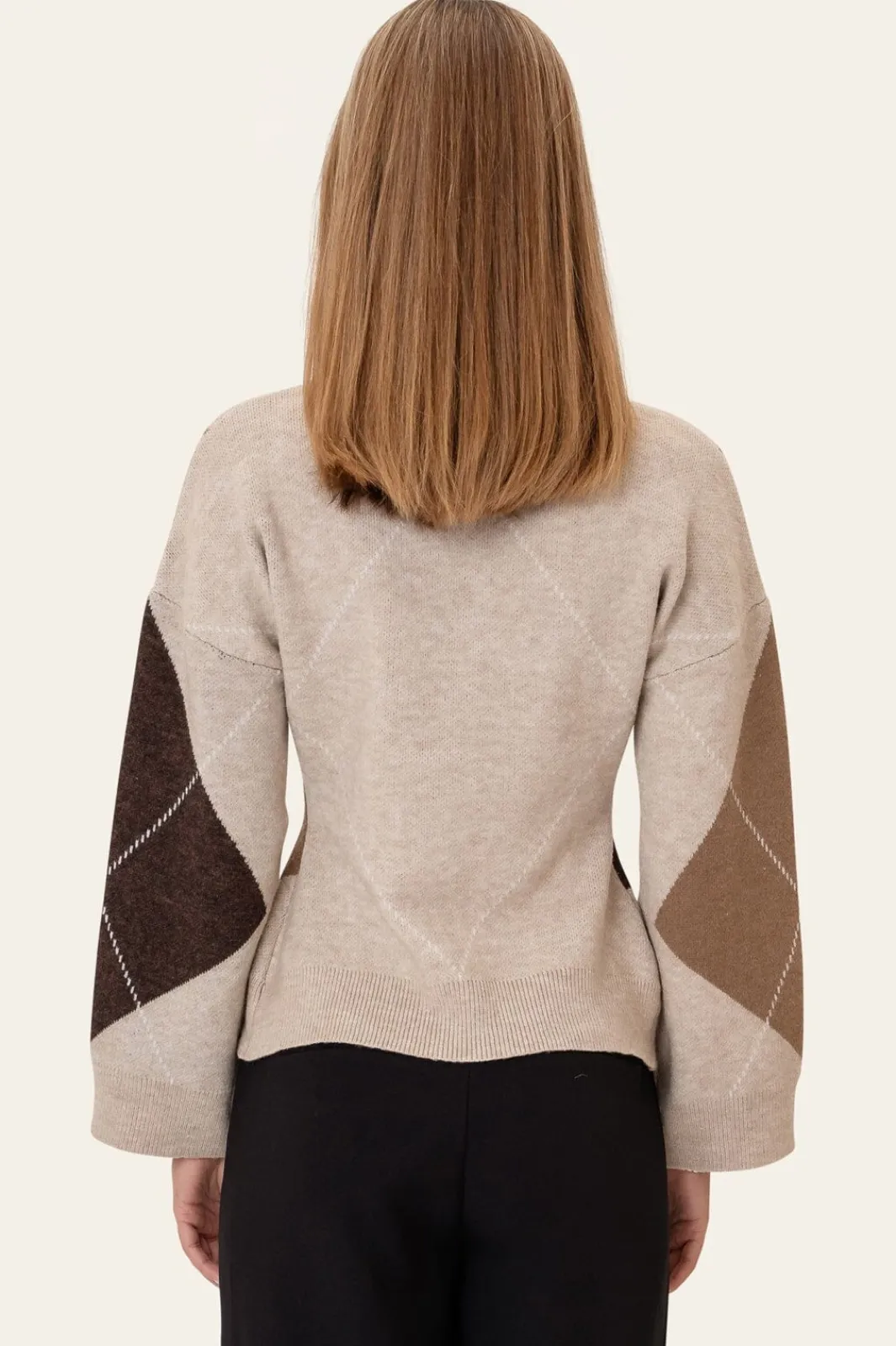 New BYIC Karmaic Fitted Cardigan H081 Beige Argyle