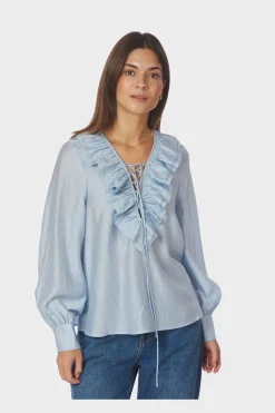 Outlet Neo Noir Katarina Crepe Ruffle Blouse 166497 145