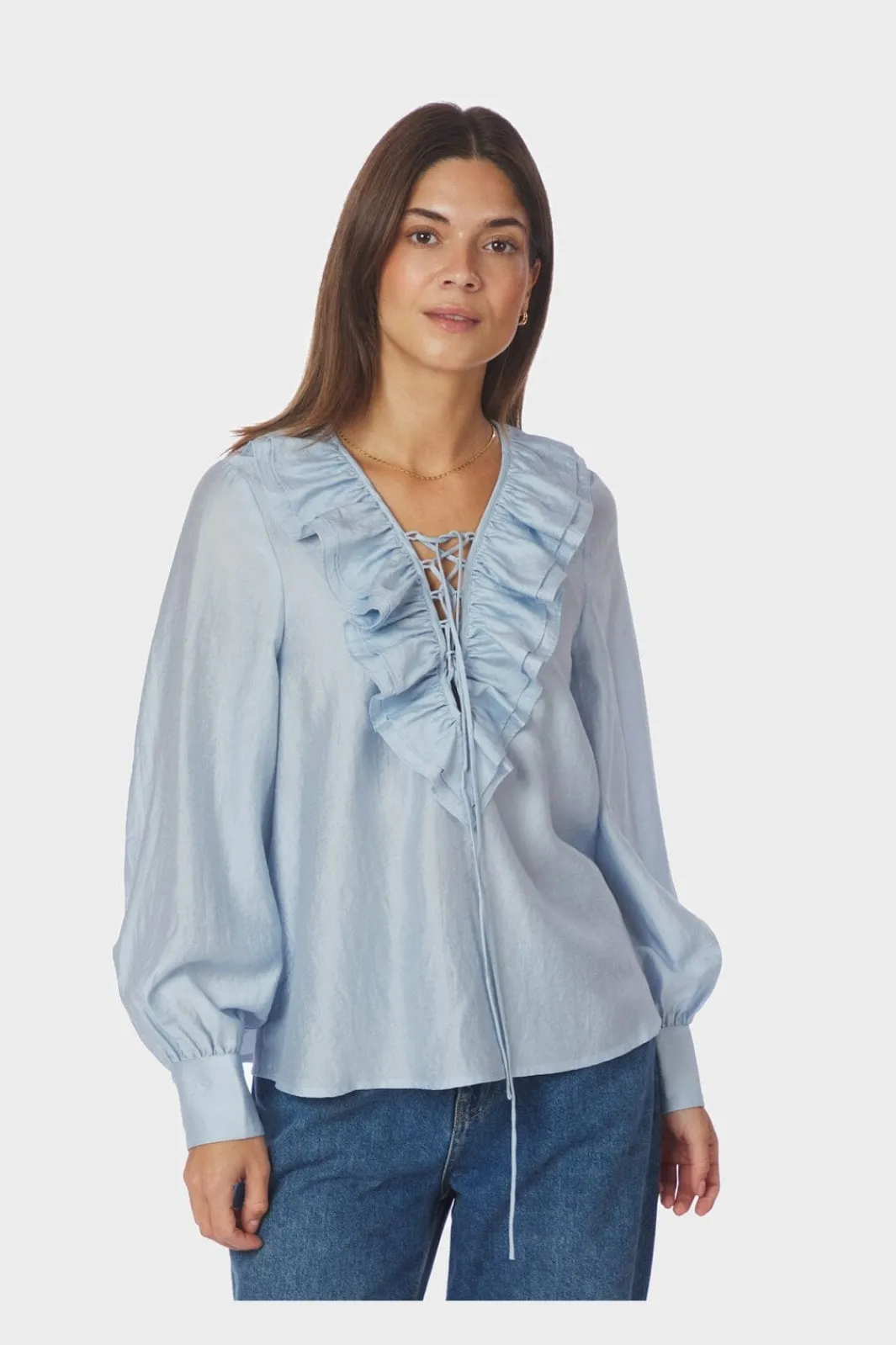 Outlet Neo Noir Katarina Crepe Ruffle Blouse 166497 145