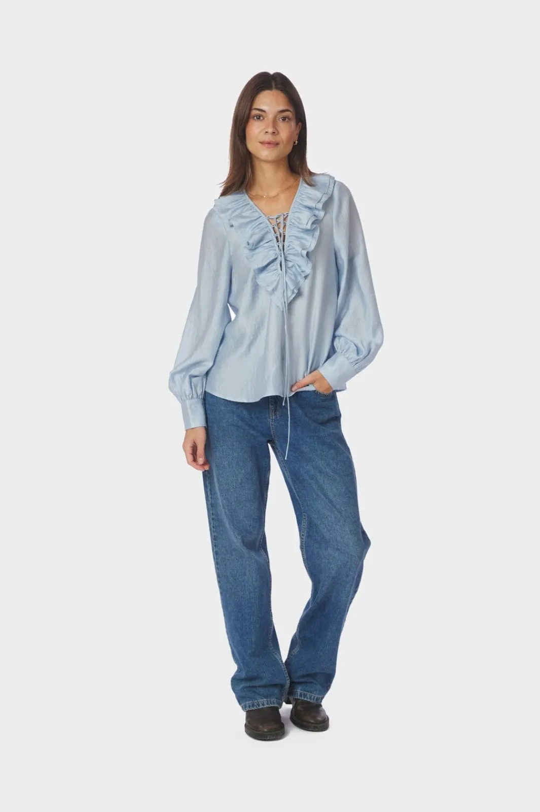 Outlet Neo Noir Katarina Crepe Ruffle Blouse 166497 145
