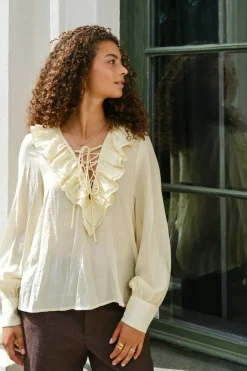 Clearance Neo Noir Katarina Crepe Ruffle Blouse 166497 191