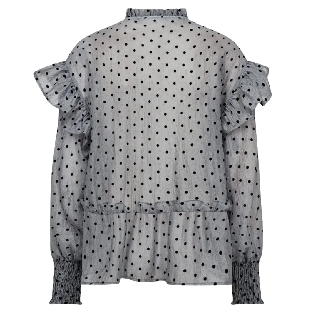 Online Co´Couture Katinkacc Dot V-Frill Blouse 35560 138 Light Grey