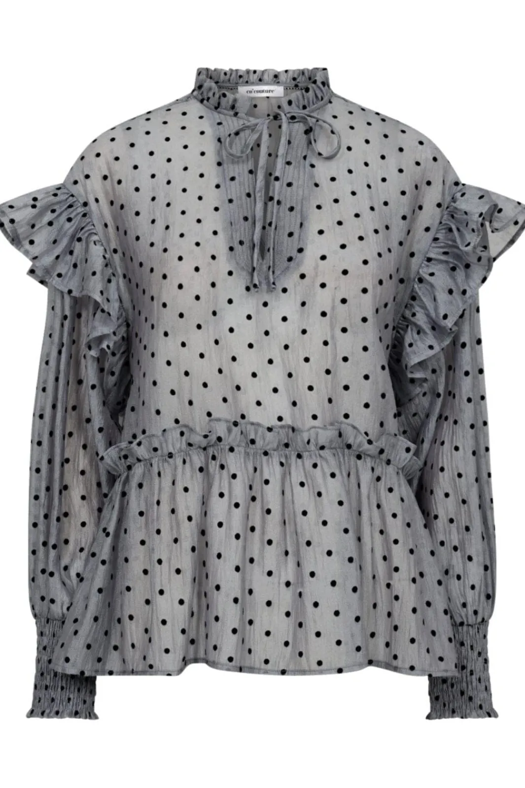 Online Co´Couture Katinkacc Dot V-Frill Blouse 35560 138 Light Grey
