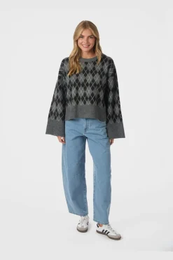 Best Neo Noir Kick Check Knit Blouse 165204 132