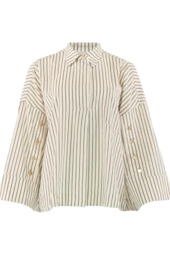 Outlet Continue Klara L/S Brown Stripe 14986 Brown Stripe Gold Buttons.
