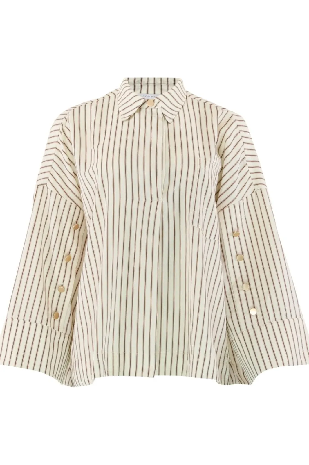 Outlet Continue Klara L/S Brown Stripe 14986 Brown Stripe Gold Buttons.