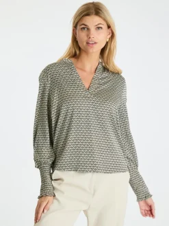 Sale Neo Noir Landa Graphic Pattern Blouse Black