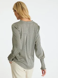Sale Neo Noir Landa Graphic Pattern Blouse Black