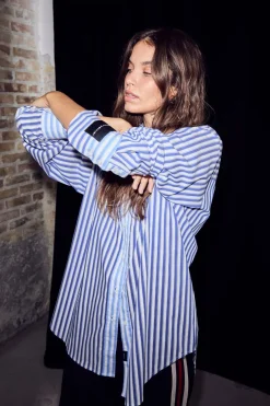 Outlet Haute L'Amitié Lark Mix Stripe Shirt HL10480 White/ Blue Mix