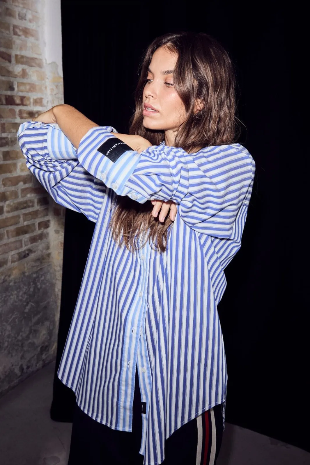 Outlet Haute L'Amitié Lark Mix Stripe Shirt HL10480 White/ Blue Mix