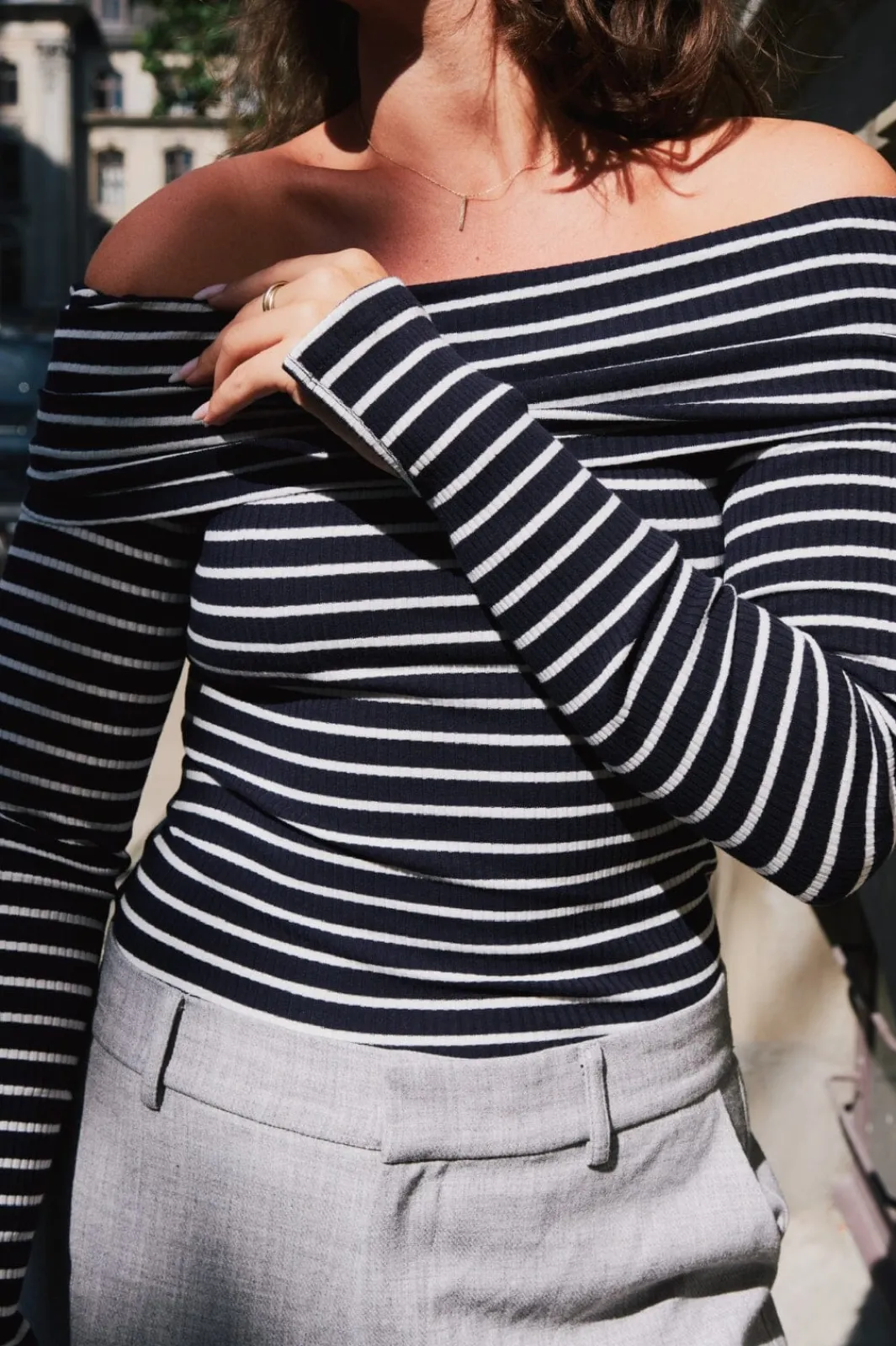Outlet Neo Noir Lessy Stripe Blouse Dark Navy